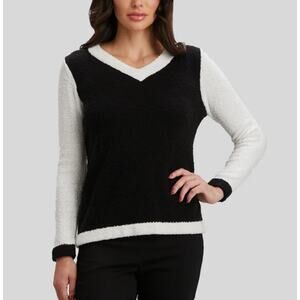 PEACE OF CLOTH Colorblock V-Neck Sweater Pullover Knit Black White Womens Sz M